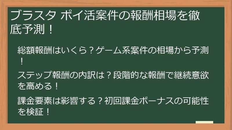 ブラスタ ポイ活案件の報酬相場を徹底予測！