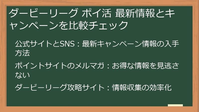 ダービーリーグ ポイ活 最新情報とキャンペーンを比較チェック