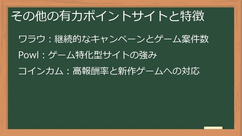 その他の有力ポイントサイトと特徴