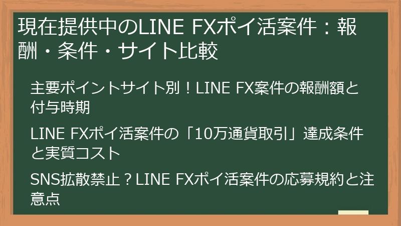 現在提供中のLINE FXポイ活案件：報酬・条件・サイト比較