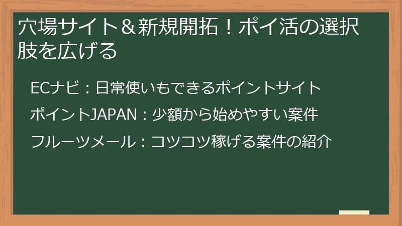 穴場サイト＆新規開拓！ポイ活の選択肢を広げる