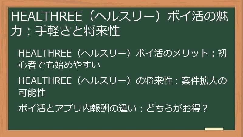 HEALTHREE（ヘルスリー）ポイ活の魅力：手軽さと将来性