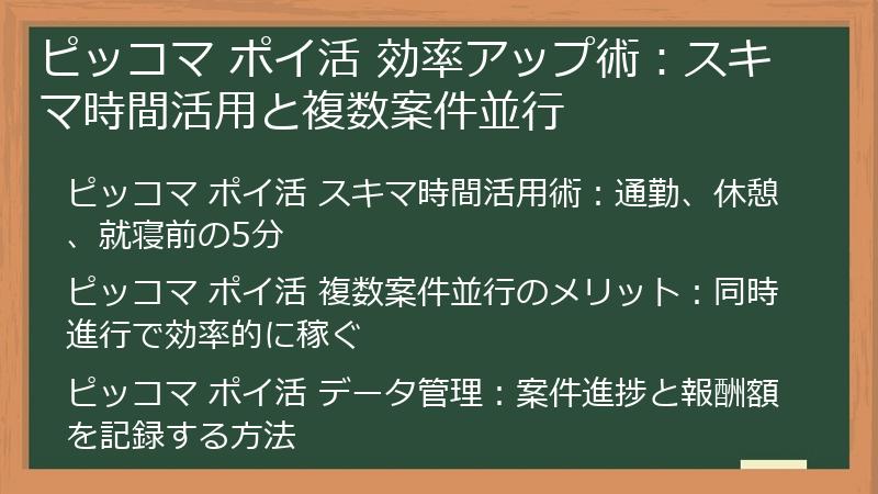 ピッコマ ポイ活 効率アップ術：スキマ時間活用と複数案件並行