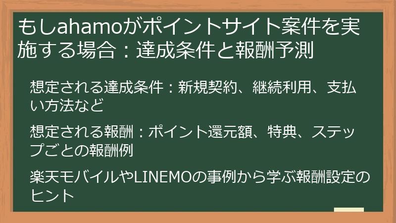 もしahamoがポイントサイト案件を実施する場合：達成条件と報酬予測