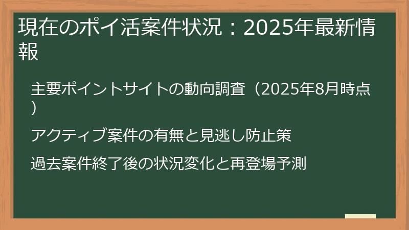 現在のポイ活案件状況：2025年最新情報