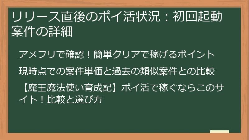 リリース直後のポイ活状況：初回起動案件の詳細