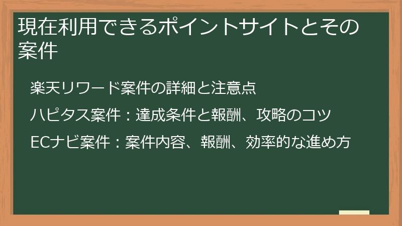 現在利用できるポイントサイトとその案件