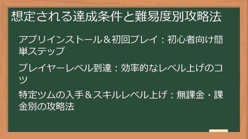 想定される達成条件と難易度別攻略法