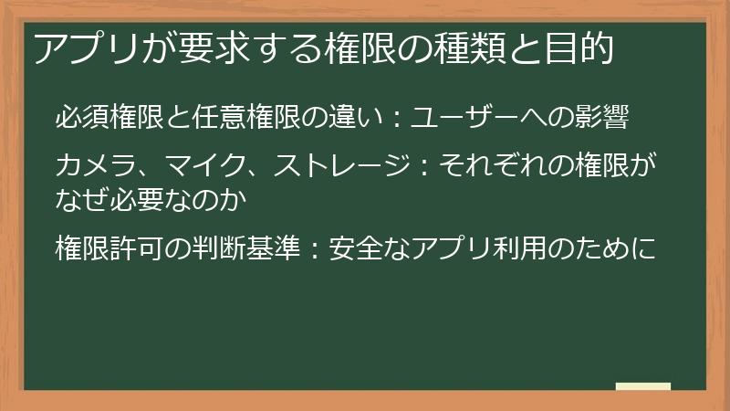 アプリが要求する権限の種類と目的