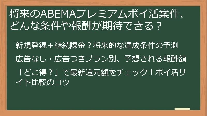 将来のABEMAプレミアムポイ活案件、どんな条件や報酬が期待できる？