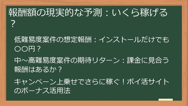 報酬額の現実的な予測：いくら稼げる？