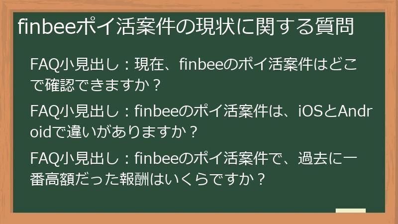 finbeeポイ活案件の現状に関する質問