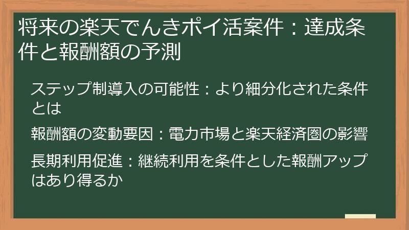将来の楽天でんきポイ活案件：達成条件と報酬額の予測