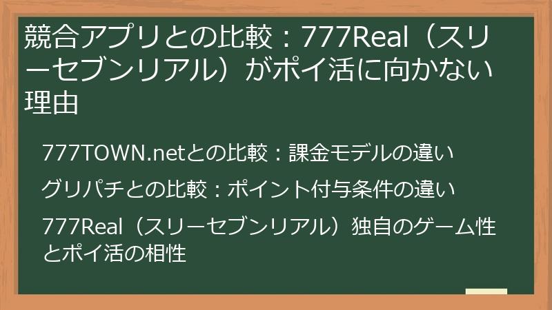 競合アプリとの比較：777Real（スリーセブンリアル）がポイ活に向かない理由