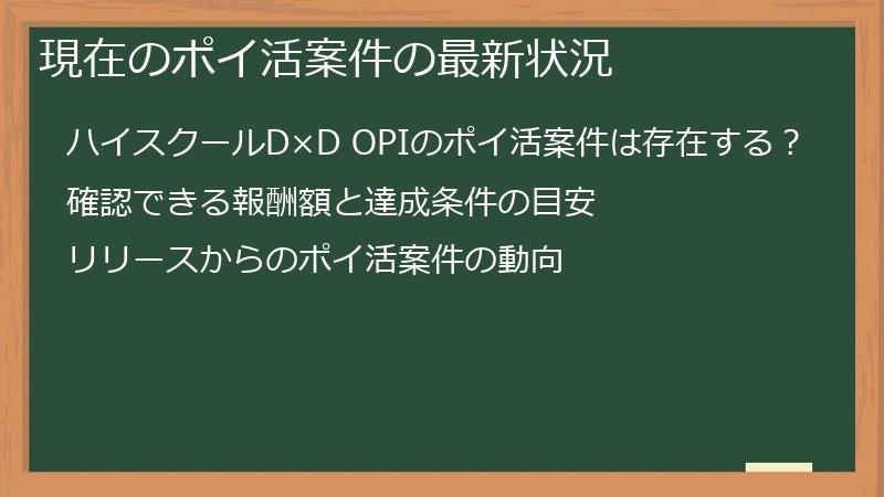 現在のポイ活案件の最新状況