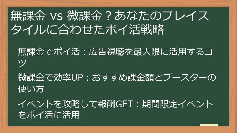 無課金 vs 微課金？あなたのプレイスタイルに合わせたポイ活戦略