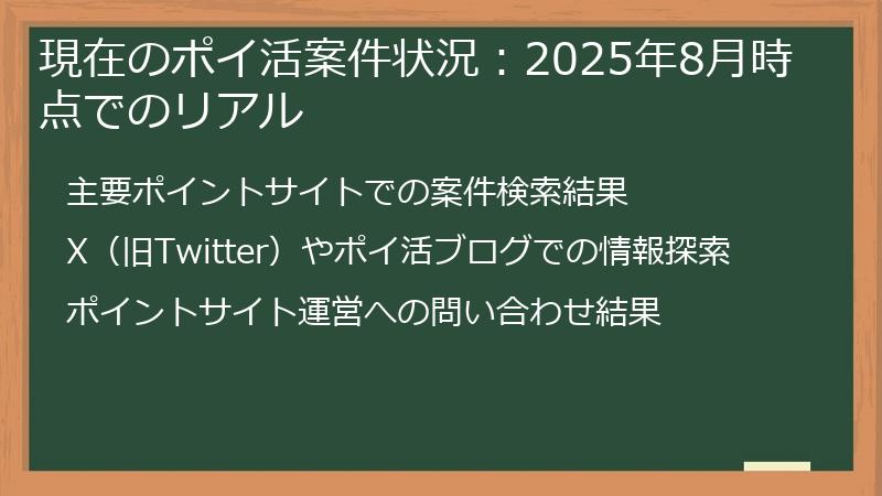 現在のポイ活案件状況：2025年8月時点でのリアル