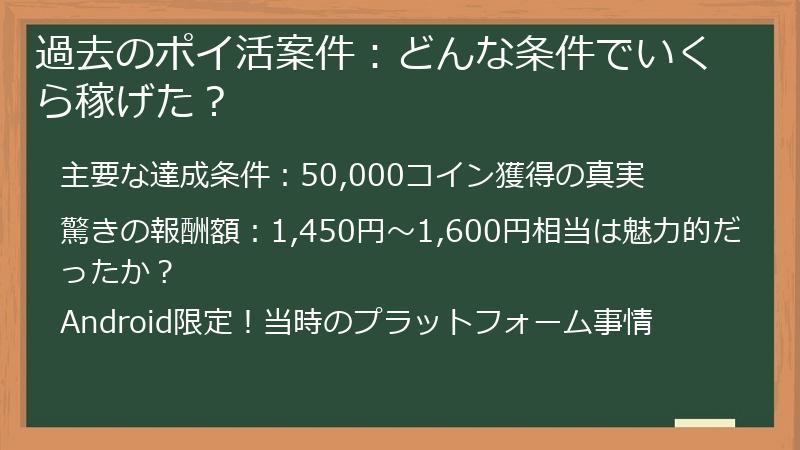過去のポイ活案件：どんな条件でいくら稼げた？
