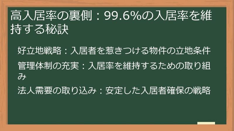 高入居率の裏側：99.6%の入居率を維持する秘訣