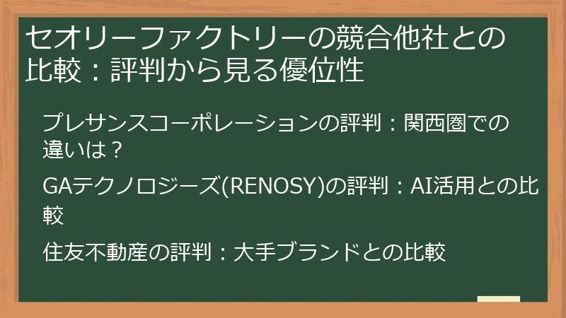 セオリーファクトリーの競合他社との比較：評判から見る優位性