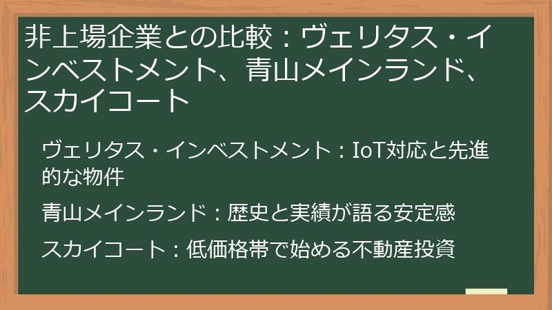 非上場企業との比較：ヴェリタス・インベストメント、青山メインランド、スカイコート