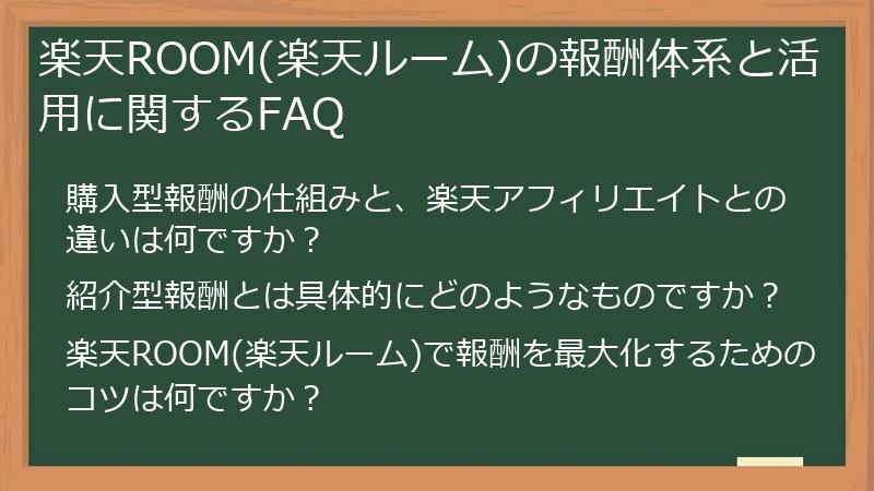 楽天ROOM(楽天ルーム)の報酬体系と活用に関するFAQ