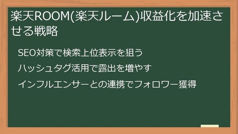 楽天ROOM(楽天ルーム)収益化を加速させる戦略