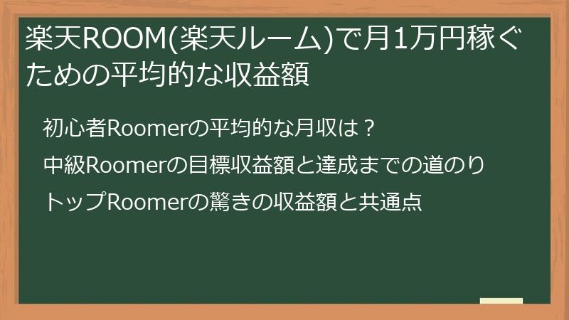 楽天ROOM(楽天ルーム)で月1万円稼ぐための平均的な収益額