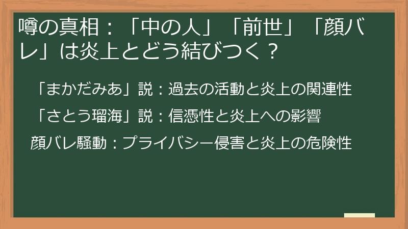 噂の真相：「中の人」「前世」「顔バレ」は炎上とどう結びつく？