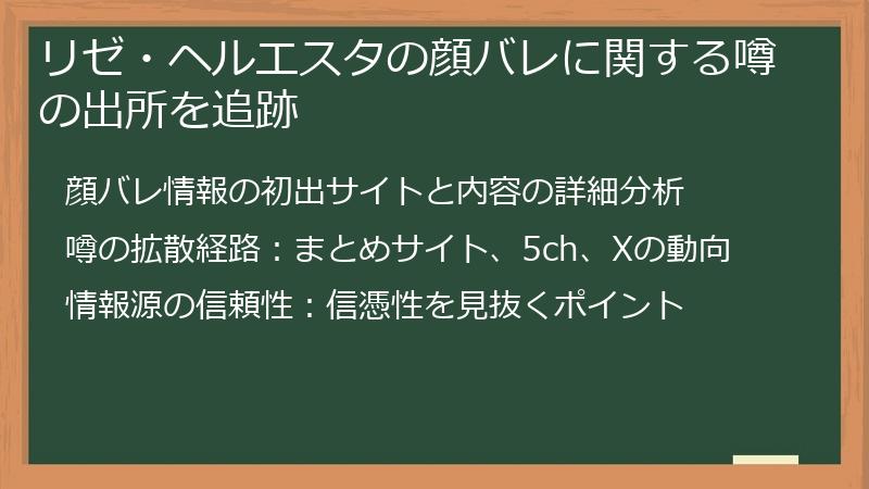 リゼ・ヘルエスタの顔バレに関する噂の出所を追跡