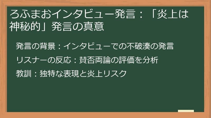ろふまおインタビュー発言：「炎上は神秘的」発言の真意