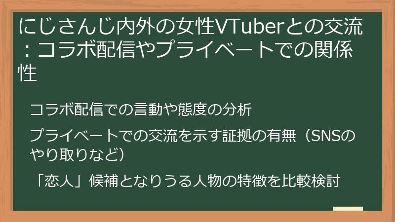 にじさんじ内外の女性VTuberとの交流：コラボ配信やプライベートでの関係性