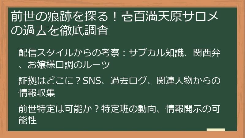 前世の痕跡を探る！壱百満天原サロメの過去を徹底調査