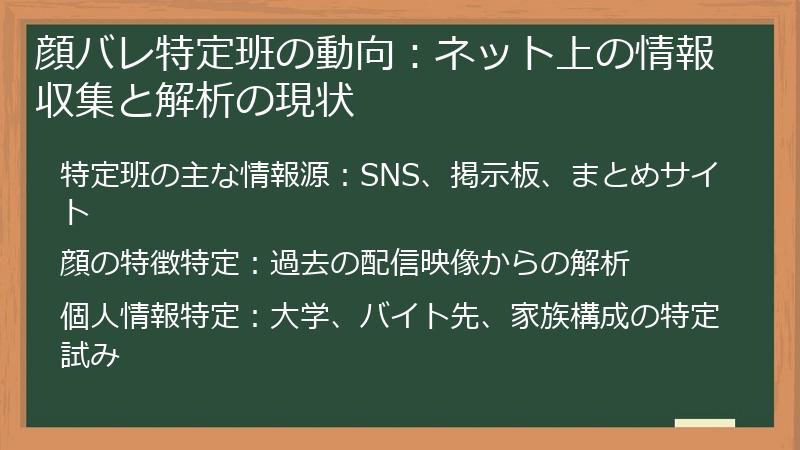 顔バレ特定班の動向：ネット上の情報収集と解析の現状