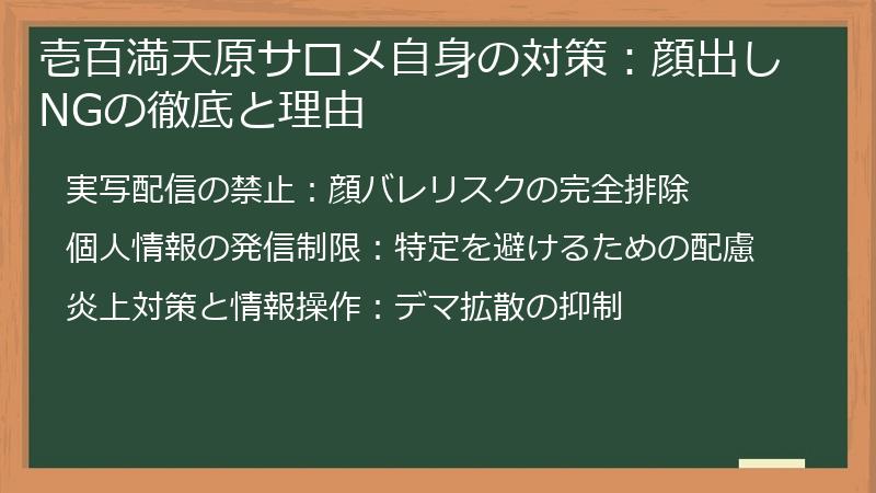 壱百満天原サロメ自身の対策：顔出しNGの徹底と理由
