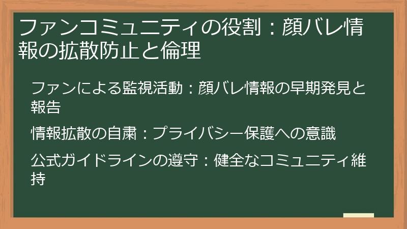 ファンコミュニティの役割：顔バレ情報の拡散防止と倫理