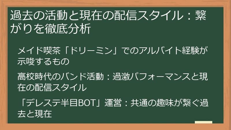 過去の活動と現在の配信スタイル：繋がりを徹底分析