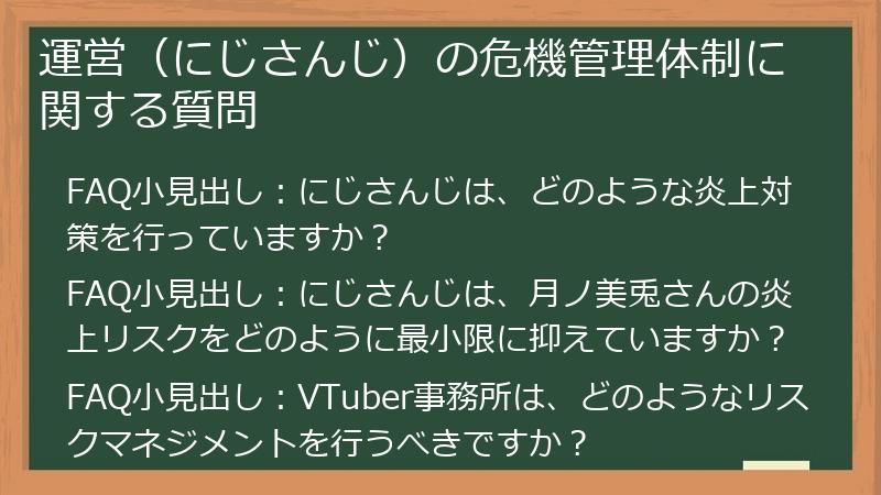 運営（にじさんじ）の危機管理体制に関する質問