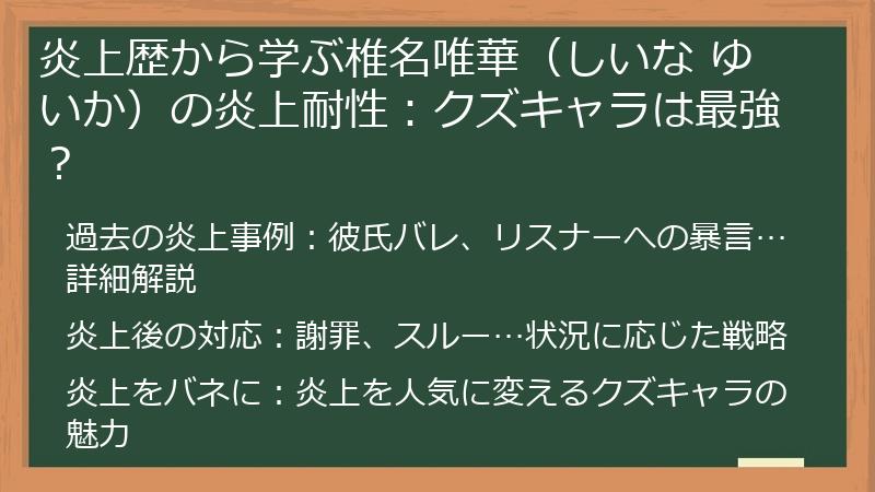 炎上歴から学ぶ椎名唯華（しいな ゆいか）の炎上耐性：クズキャラは最強？