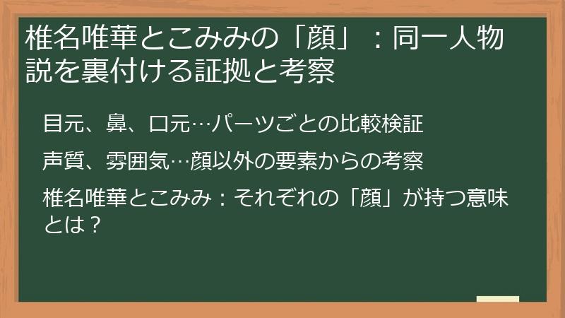 椎名唯華とこみみの「顔」：同一人物説を裏付ける証拠と考察
