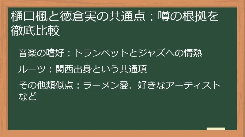 樋口楓と徳倉実の共通点：噂の根拠を徹底比較