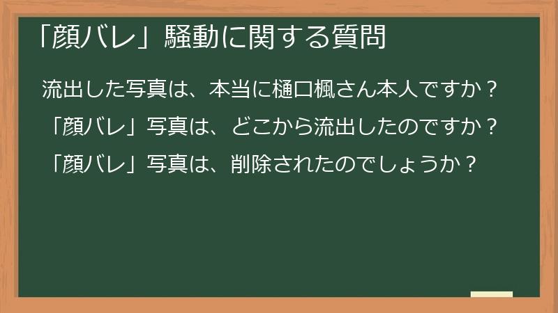 「顔バレ」騒動に関する質問