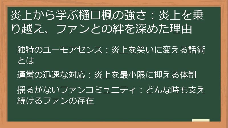 炎上から学ぶ樋口楓の強さ：炎上を乗り越え、ファンとの絆を深めた理由
