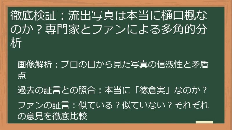 徹底検証：流出写真は本当に樋口楓なのか？専門家とファンによる多角的分析