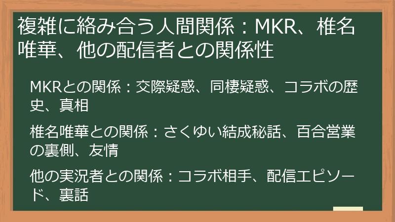 複雑に絡み合う人間関係：MKR、椎名唯華、他の配信者との関係性