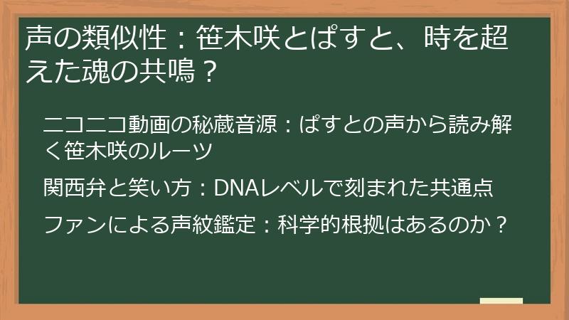 声の類似性：笹木咲とぱすと、時を超えた魂の共鳴？