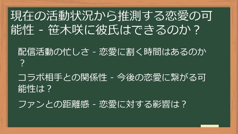 現在の活動状況から推測する恋愛の可能性 - 笹木咲に彼氏はできるのか？