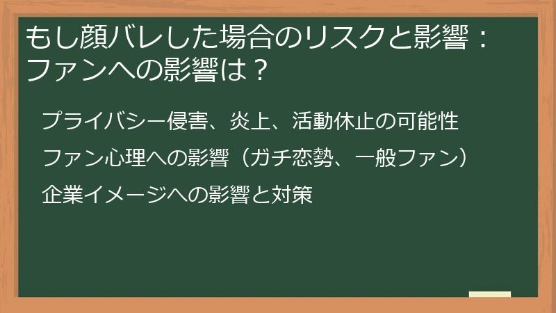 もし顔バレした場合のリスクと影響：ファンへの影響は？