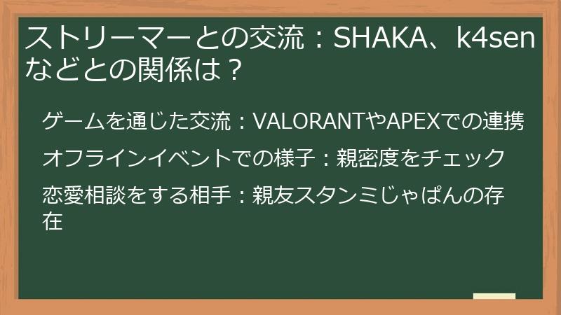 ストリーマーとの交流：SHAKA、k4senなどとの関係は？