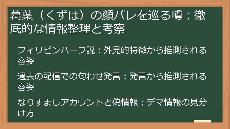 葛葉（くずは）の顔バレを巡る噂：徹底的な情報整理と考察
